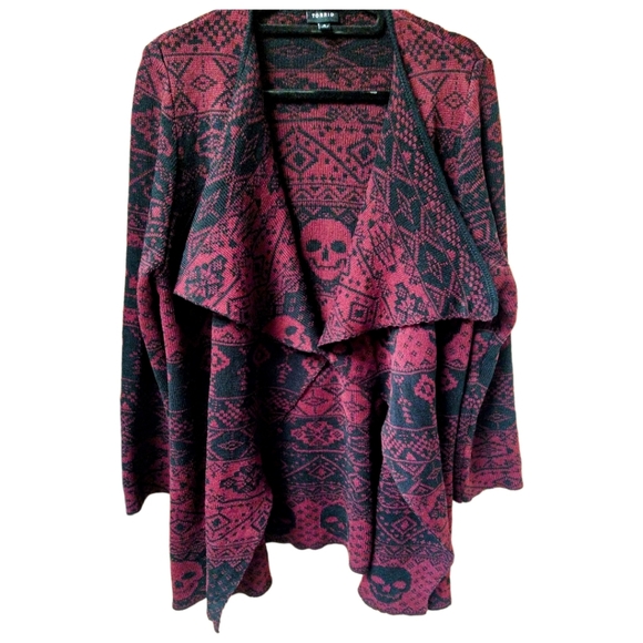 TORRID Vintage  Plus Size Maroon & Black Skull Knitted Open Front Cardigan 4X - Picture 1 of 16